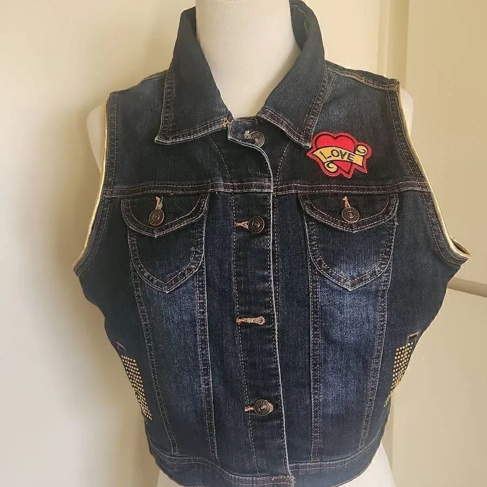 C'est Toi Upcycled Denim Vest, "Love and Peace", 3XL